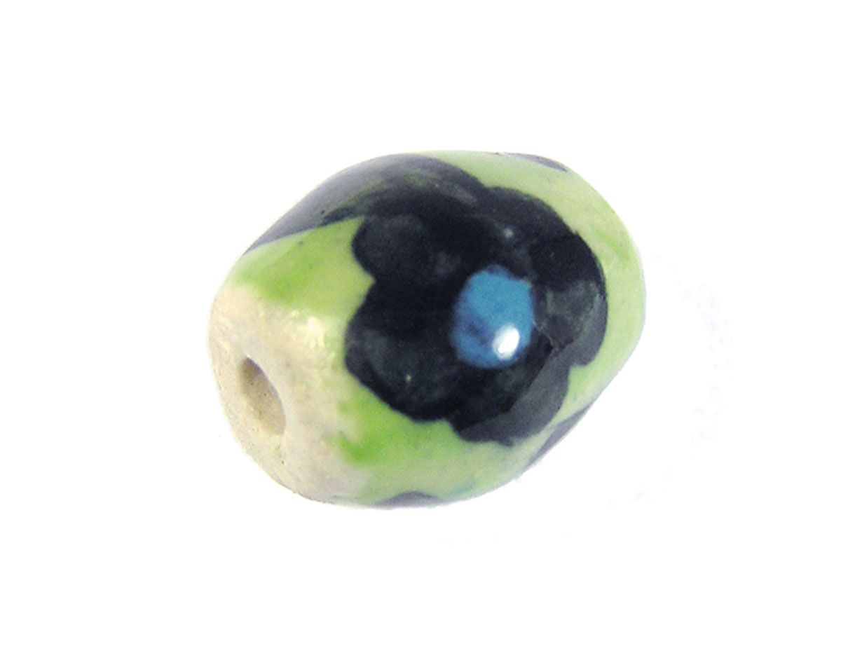 Z213640 213640 Perle ceramique ovale emaillage vert avec fleur noire Innspiro