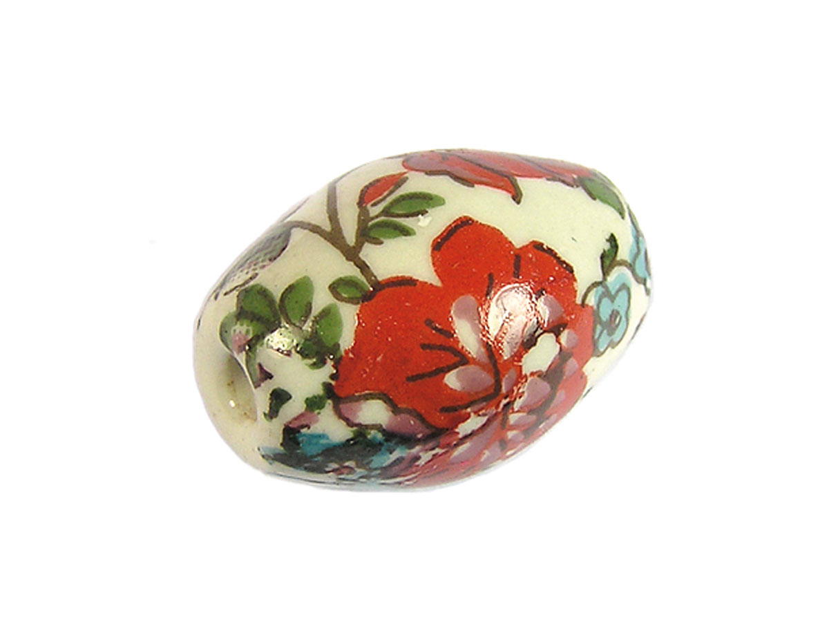 Z213648 213648 Perle ceramique ovale decoree blanche avec fleurs couleurs Innspiro