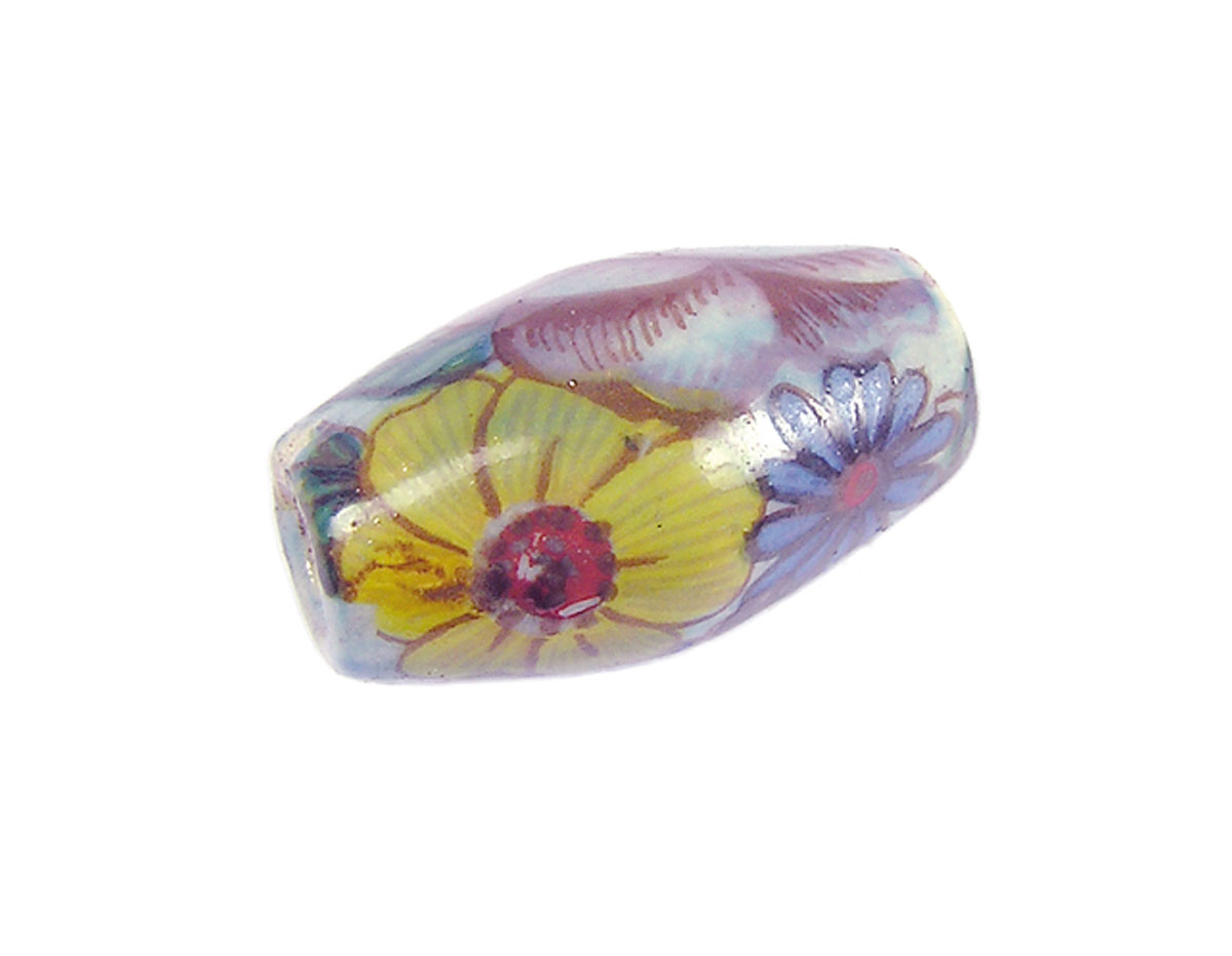 Z213650 213650 Perle ceramique ovale decoree avec fleurs couleurs Innspiro
