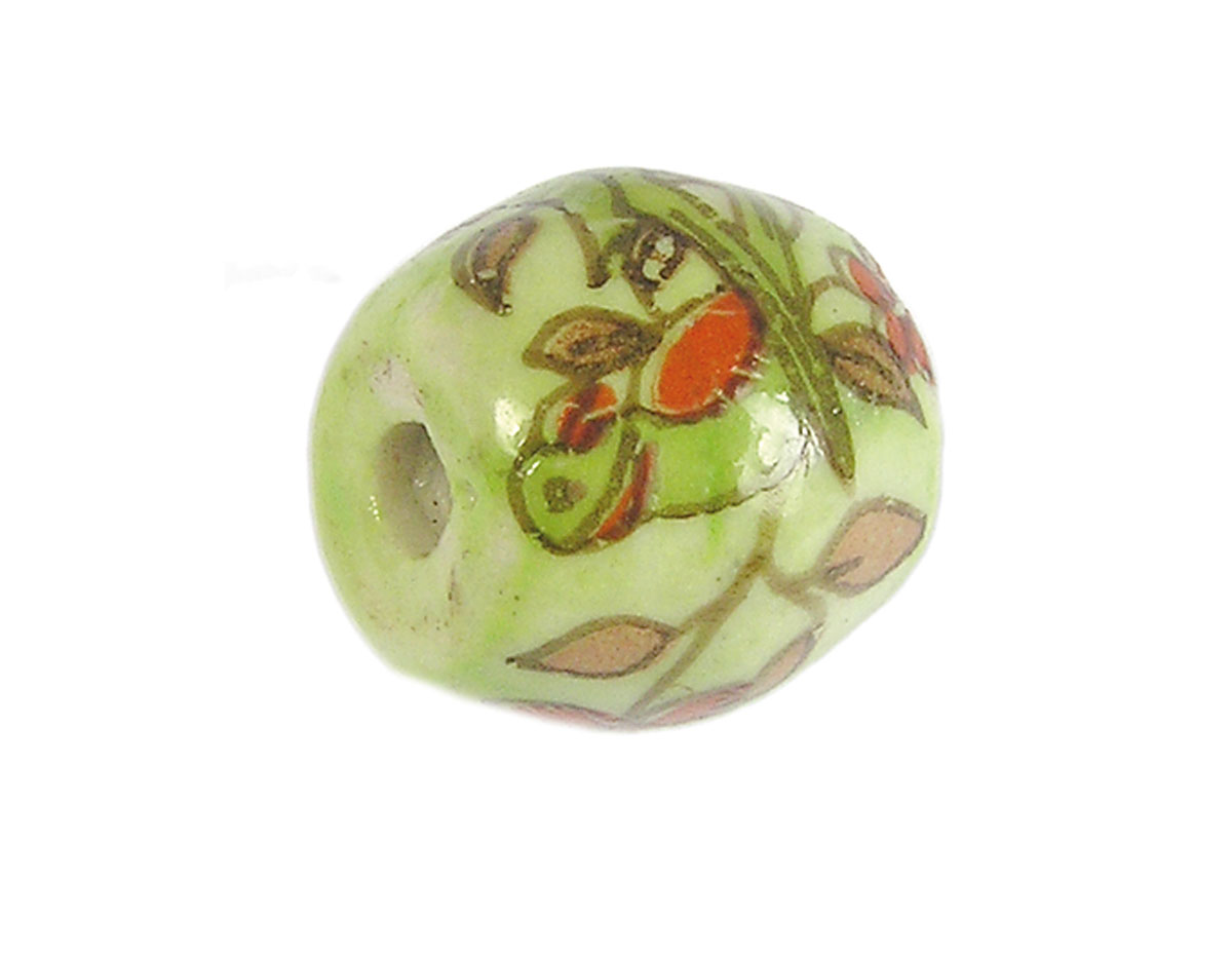 Z213654 213654 Perle ceramique ovale decoree verte avec oiseau vert Innspiro