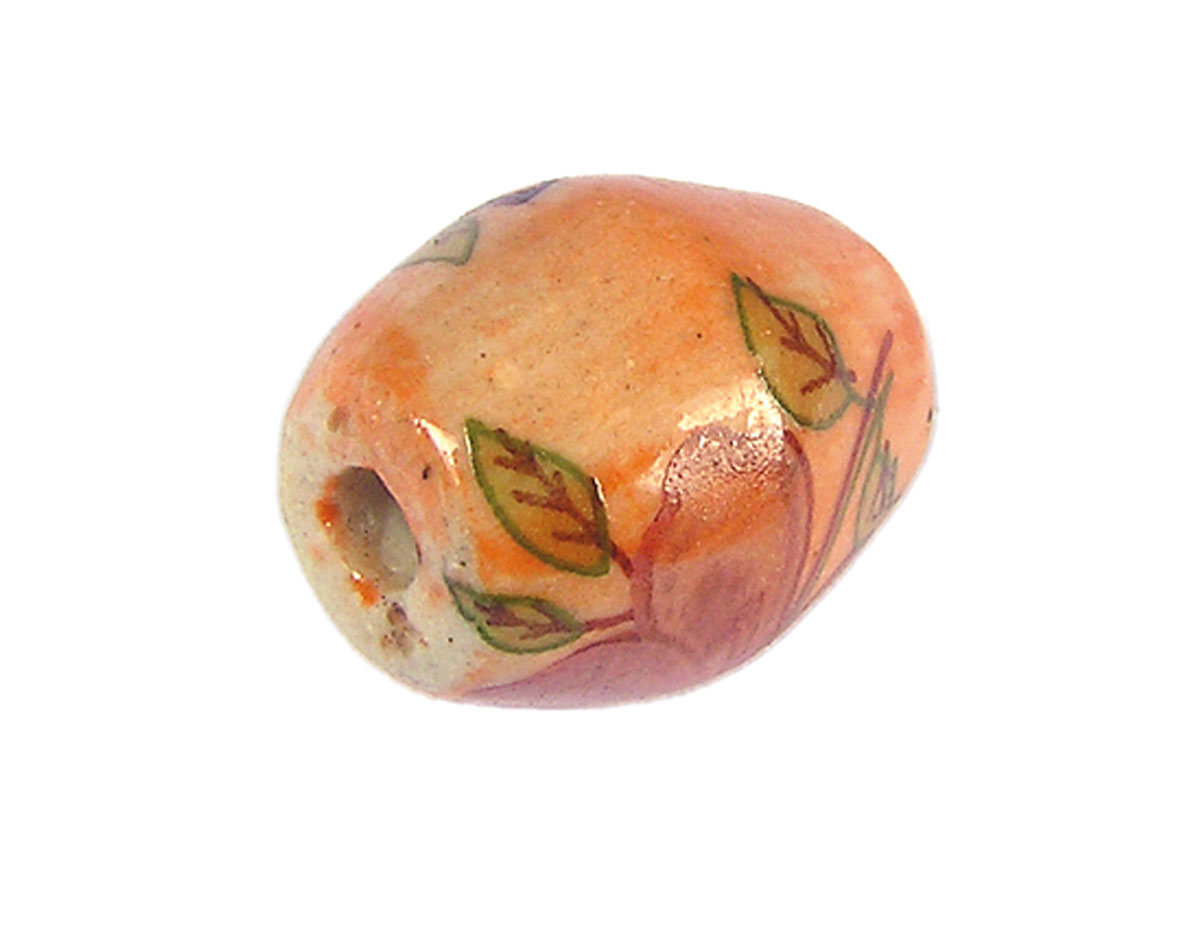 Z213655 213655 Perle ceramique ovale decoree rose avec fleur rouge Innspiro