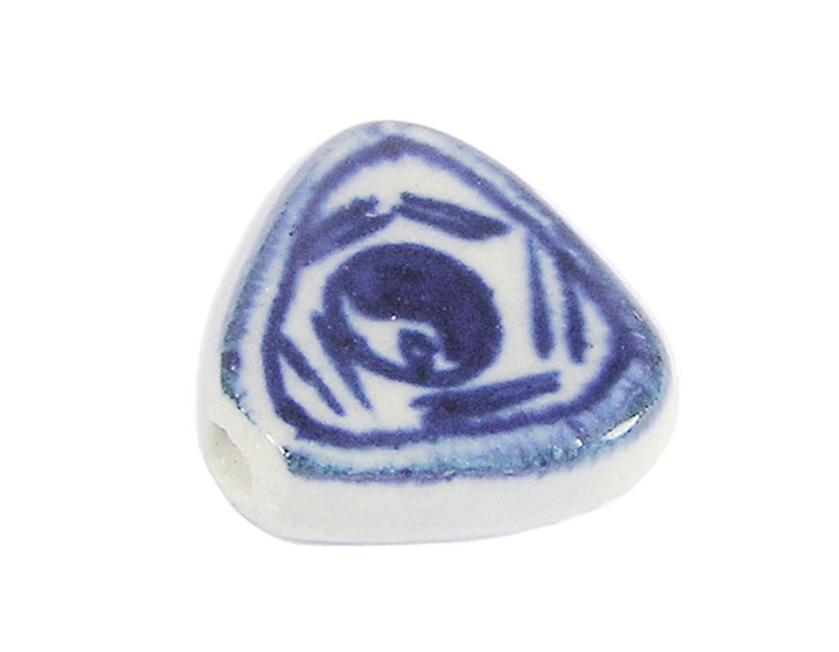 Z213659 213659 Cuenta ceramica triangulo esmaltada blanca con dibujo azul Innspiro