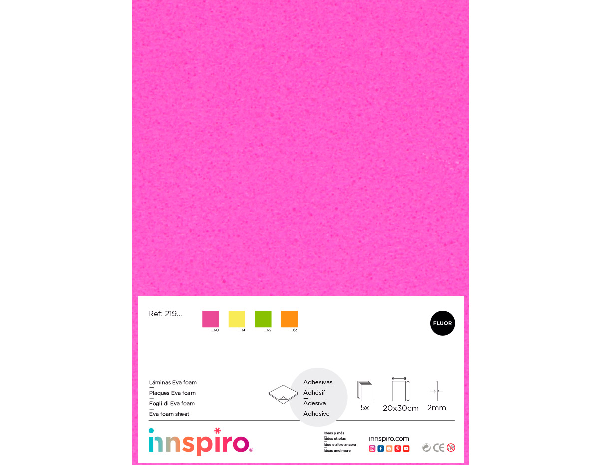 21960 Goma EVA rosa fluor laminas adhesivas 20x30cm x2mm 5u Innspiro