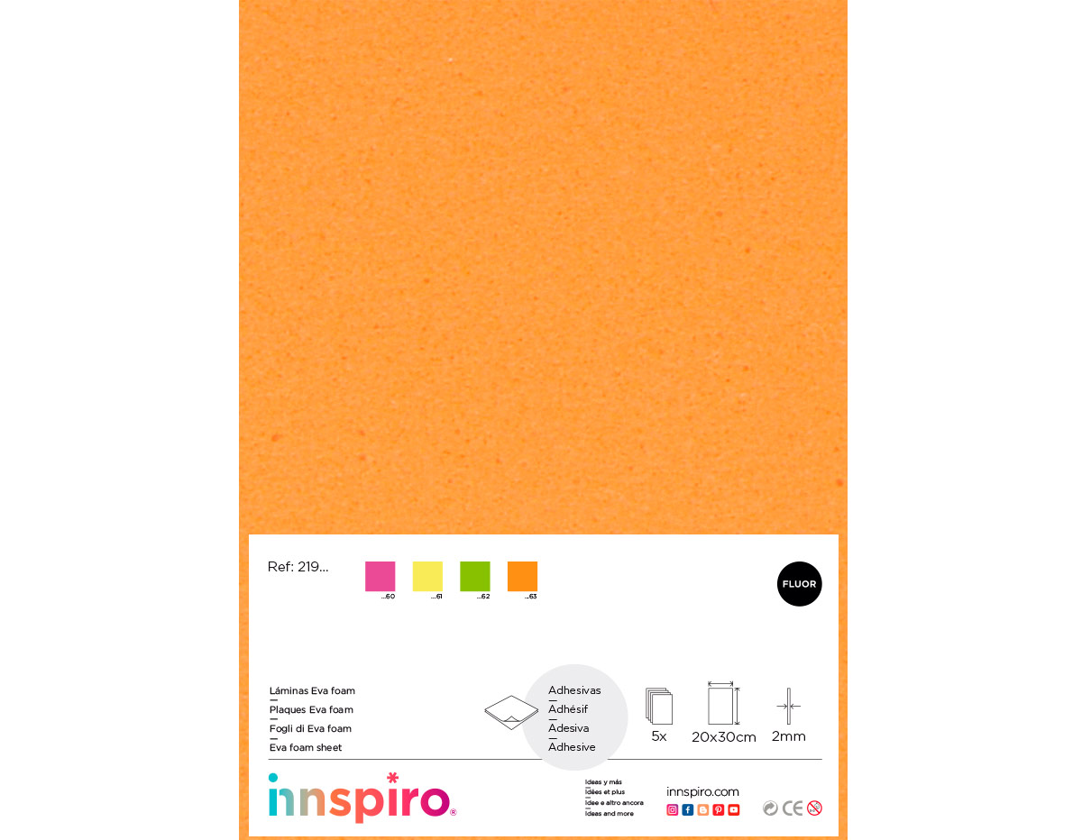 21963 Goma EVA naranja fluor laminas adhesivas 20x30cm x2mm 5u Innspiro