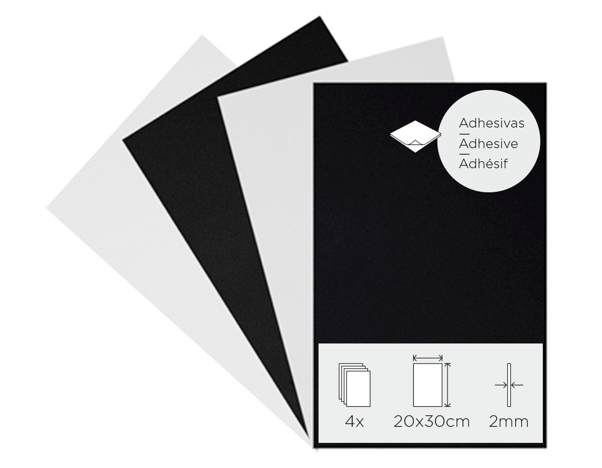 21990 Set 4 laminas goma EVA blanco y negro adhesivas 20x30cm 2mm Innspiro