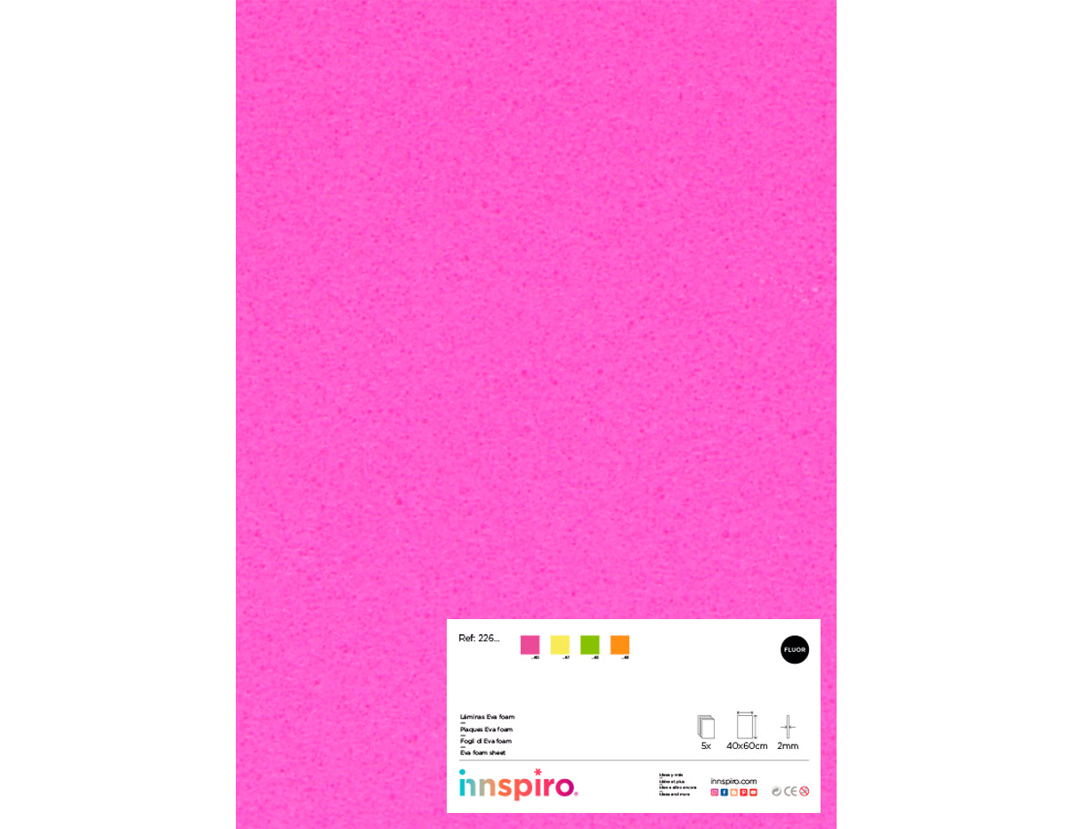 22660 Goma EVA rosa fluor laminas 40x60cm x2mm 5u Innspiro