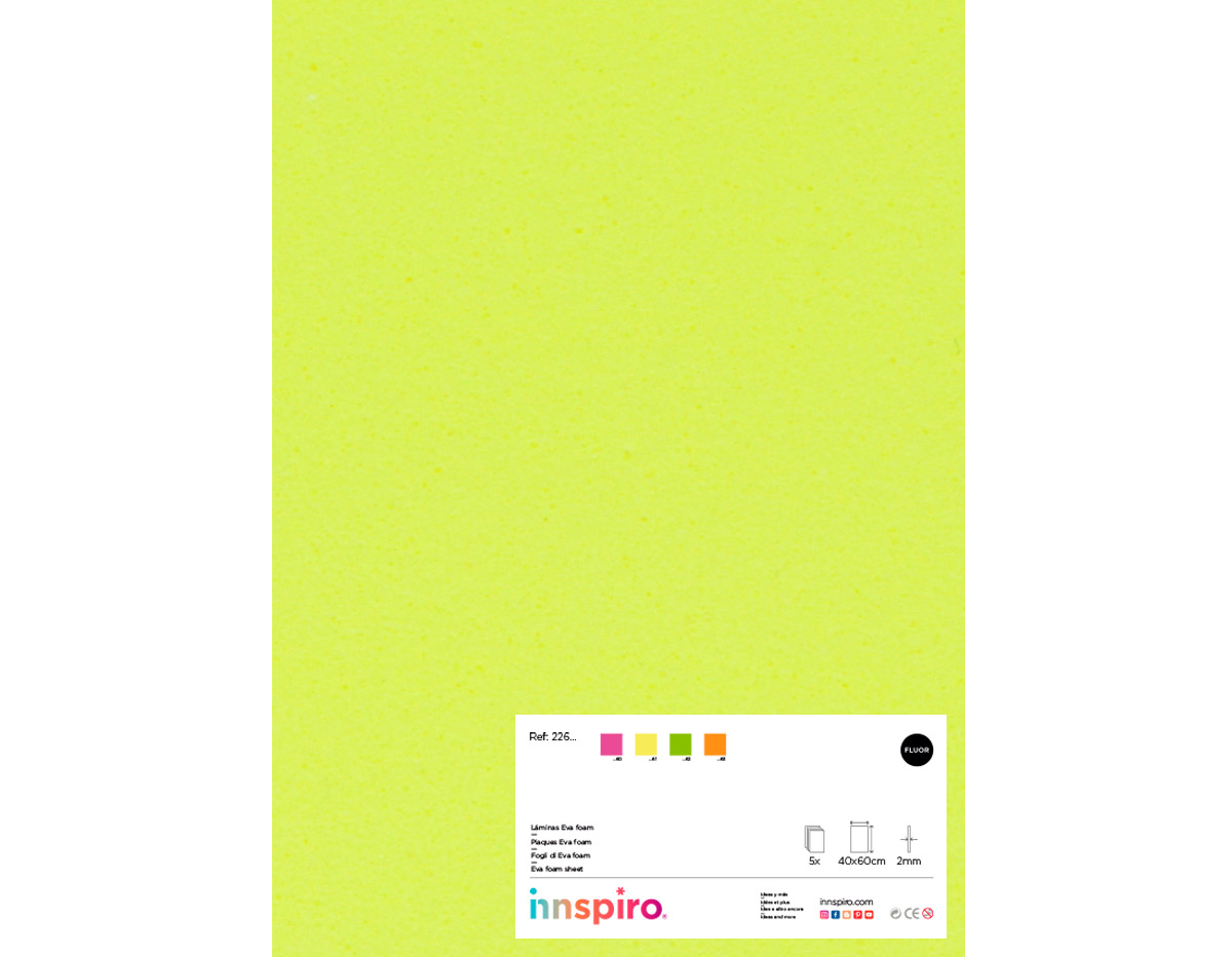 22661 Goma EVA amarillo fluor laminas 40x60cm x2mm 5u Innspiro
