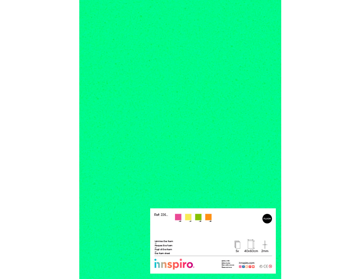 22662 Goma EVA verde fluor laminas 40x60cm x2mm 5u Innspiro