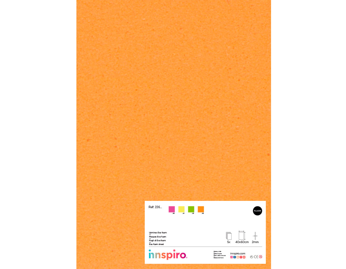 22663 Goma EVA naranja fluor laminas 40x60cm x2mm 5u Innspiro