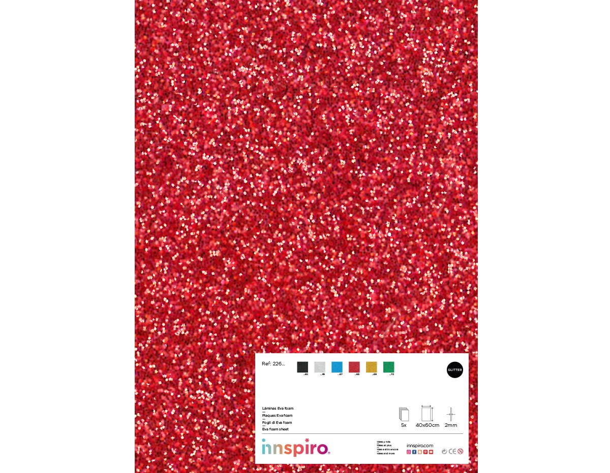 22668 Mousse EVA rouge paillettes feuilles 40x60cm x2mm 5u Innspiro