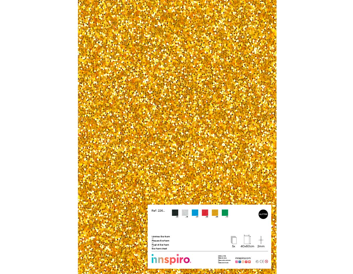 22669 Goma EVA dorado purpurina laminas 40x60cm x2mm 5u Innspiro