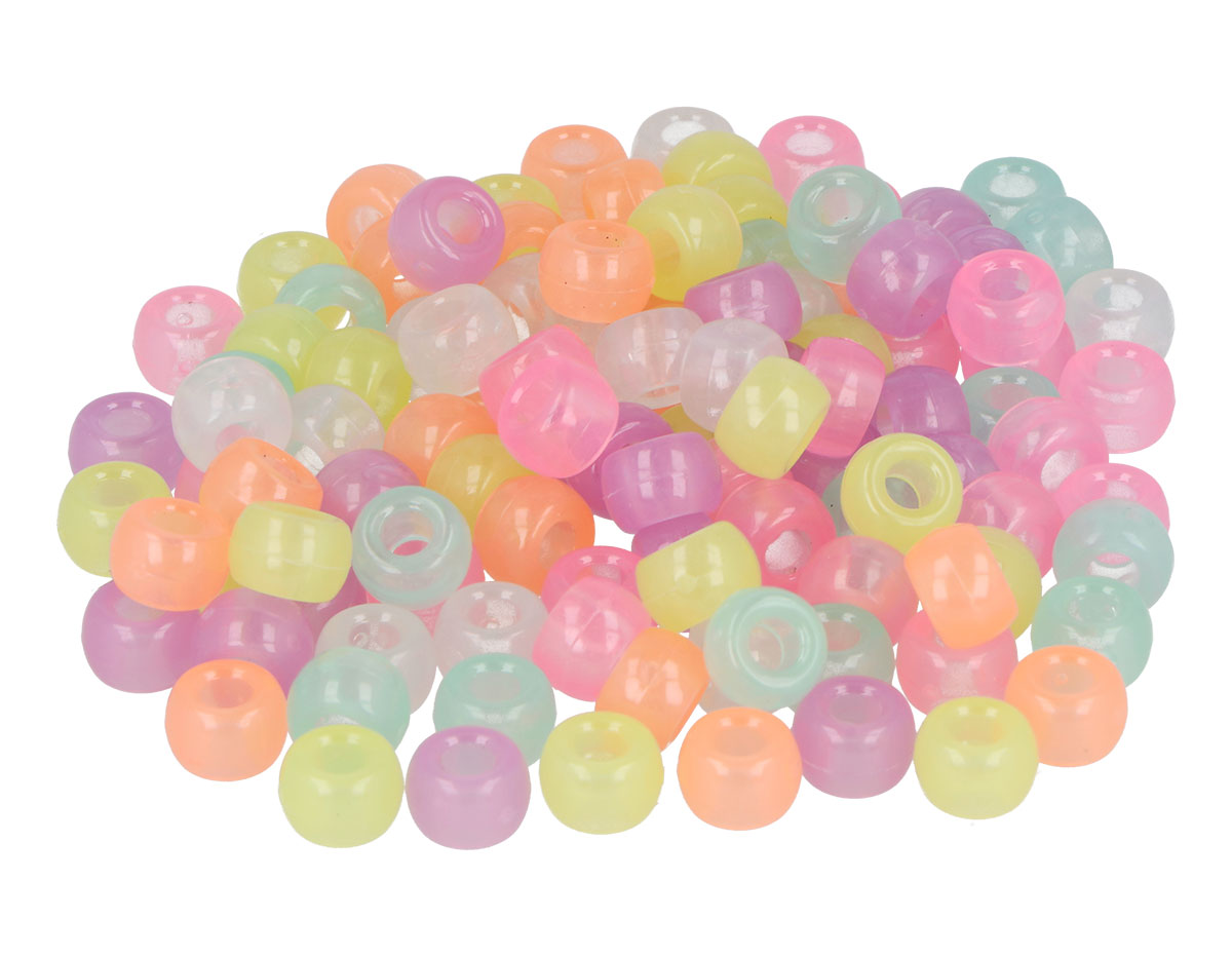 259002 Perles cassis en plastique eco multicolore phosphorescent diam 9mm 1000u aprox trou de de 4mm Sachet Innspiro