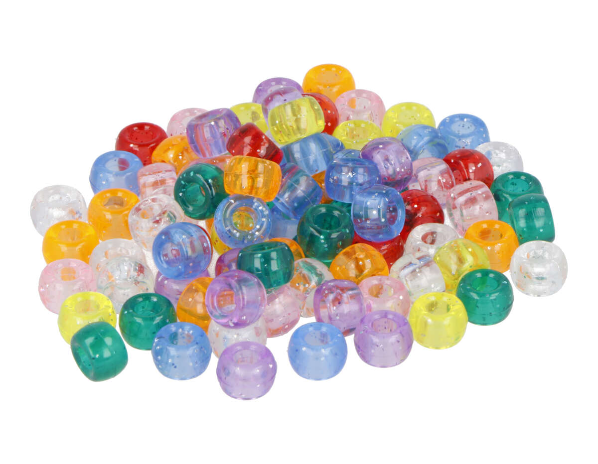 259007 Perles cassis en plastique eco multicolore pailletees diam 9mm 1000u aprox trou de 4mm Sachet Innspiro