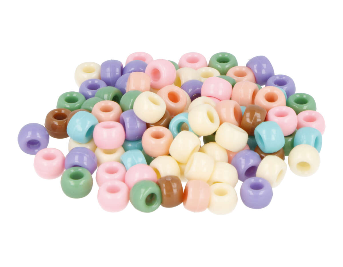 259008 Perles cassis en plastique eco multicolore pastel diam 9mm 1000u aprox trou de 4mm Sachet Innspiro