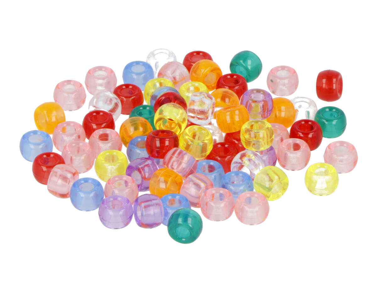 259009 Perles cassis en plastique eco multicolore transparent diam 9mm 1000u aprox trou de 4mm Sachet Innspiro