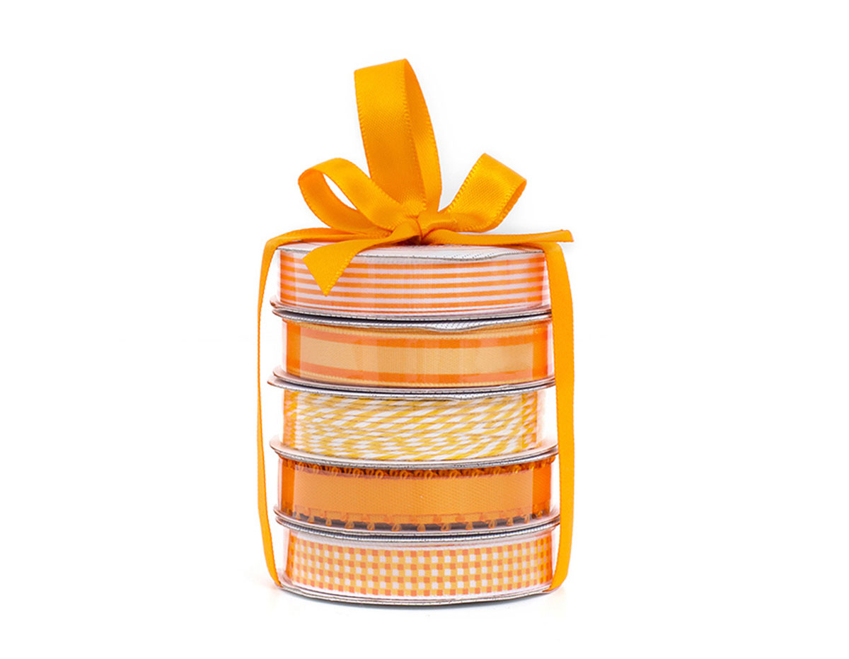 340668 Set 4 rubans et 1 fil twine Everyday Orange Premium Ribbon American Crafts