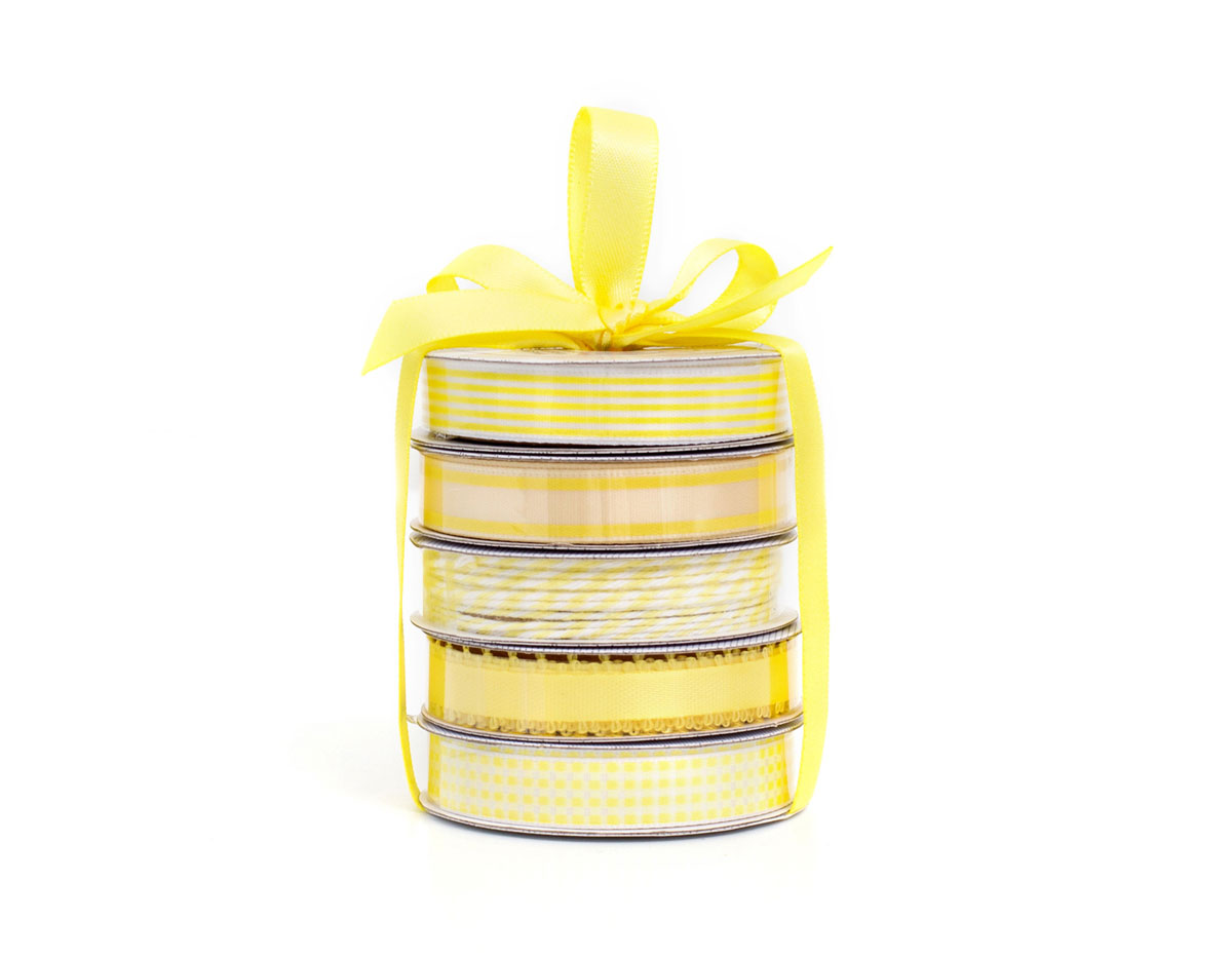340672 Set 4 rubans et 1 fil twine Everyday Yellow Premium Ribbon American Crafts