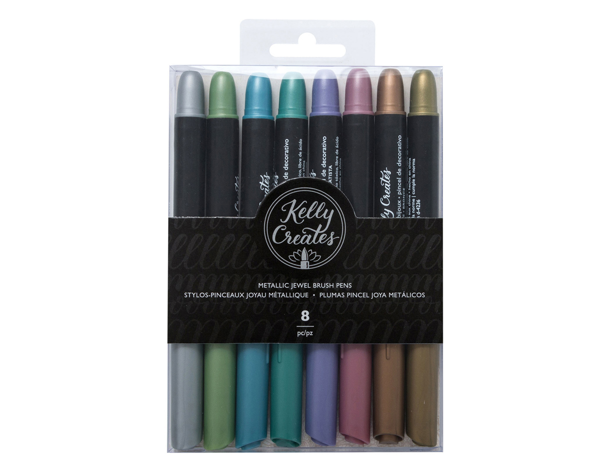 343555 Set 8 rotuladores Kelly Creates Metallic Jewel Brush Pens American Crafts