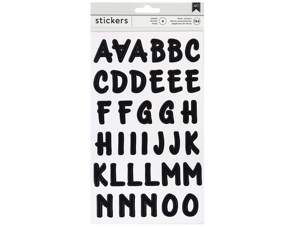 346640 Autocollants alphabet Alpha Brush Stickers Black American Crafts