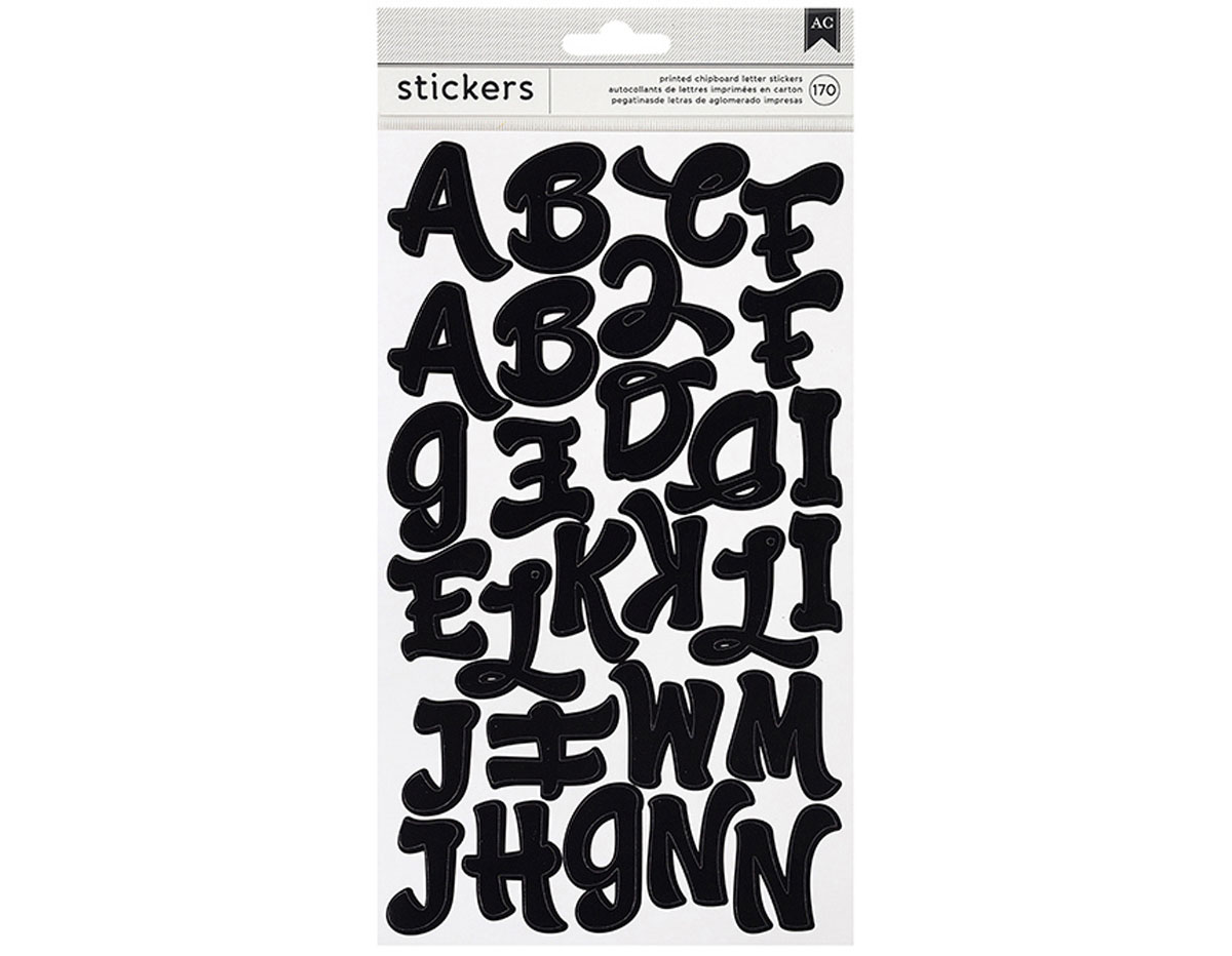 346645 Autocollants alphabet Alpha Script Stickers Black American Crafts