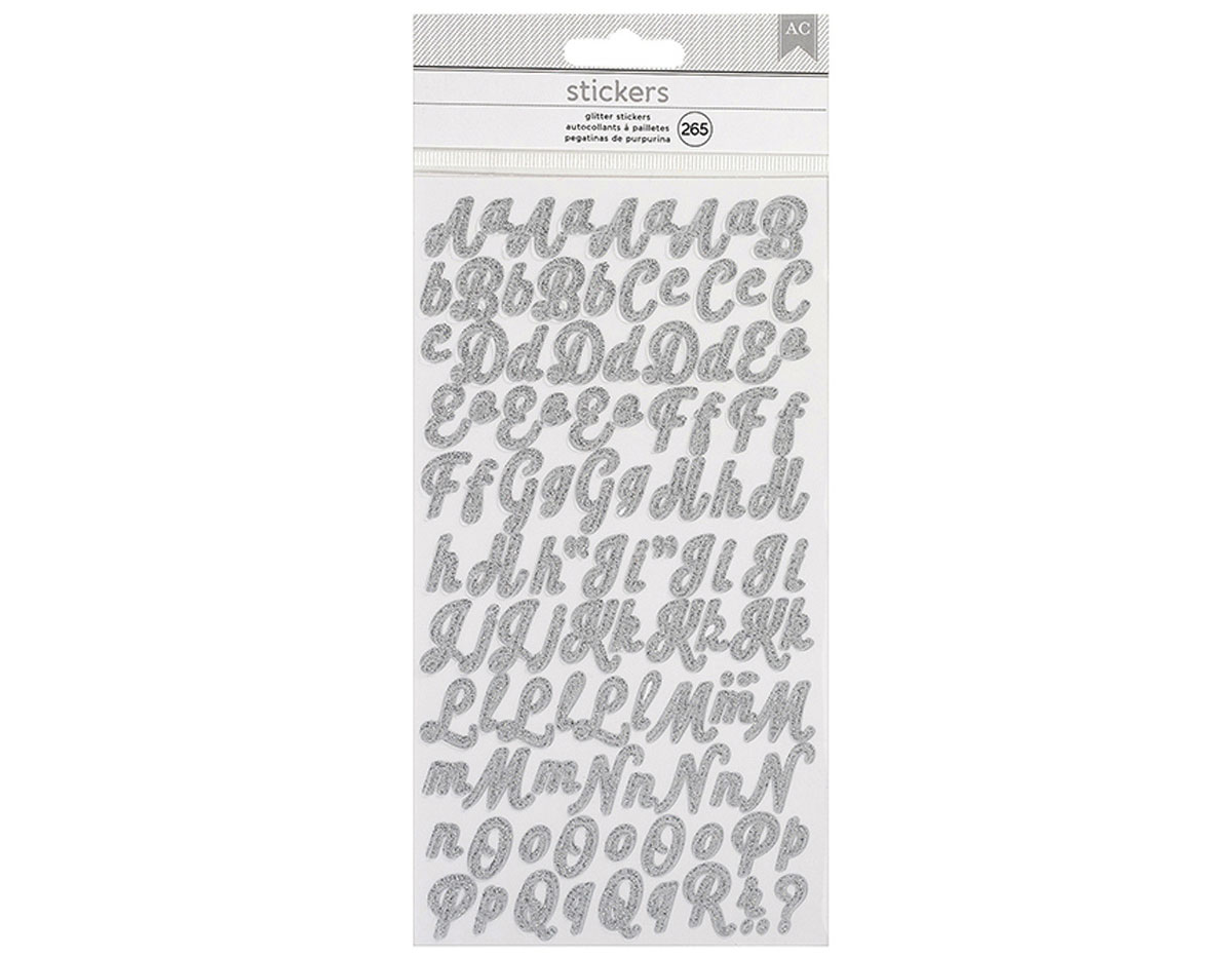 346653 Autocollants alphabet Alpha Script Stickers Silver Glitter American Crafts