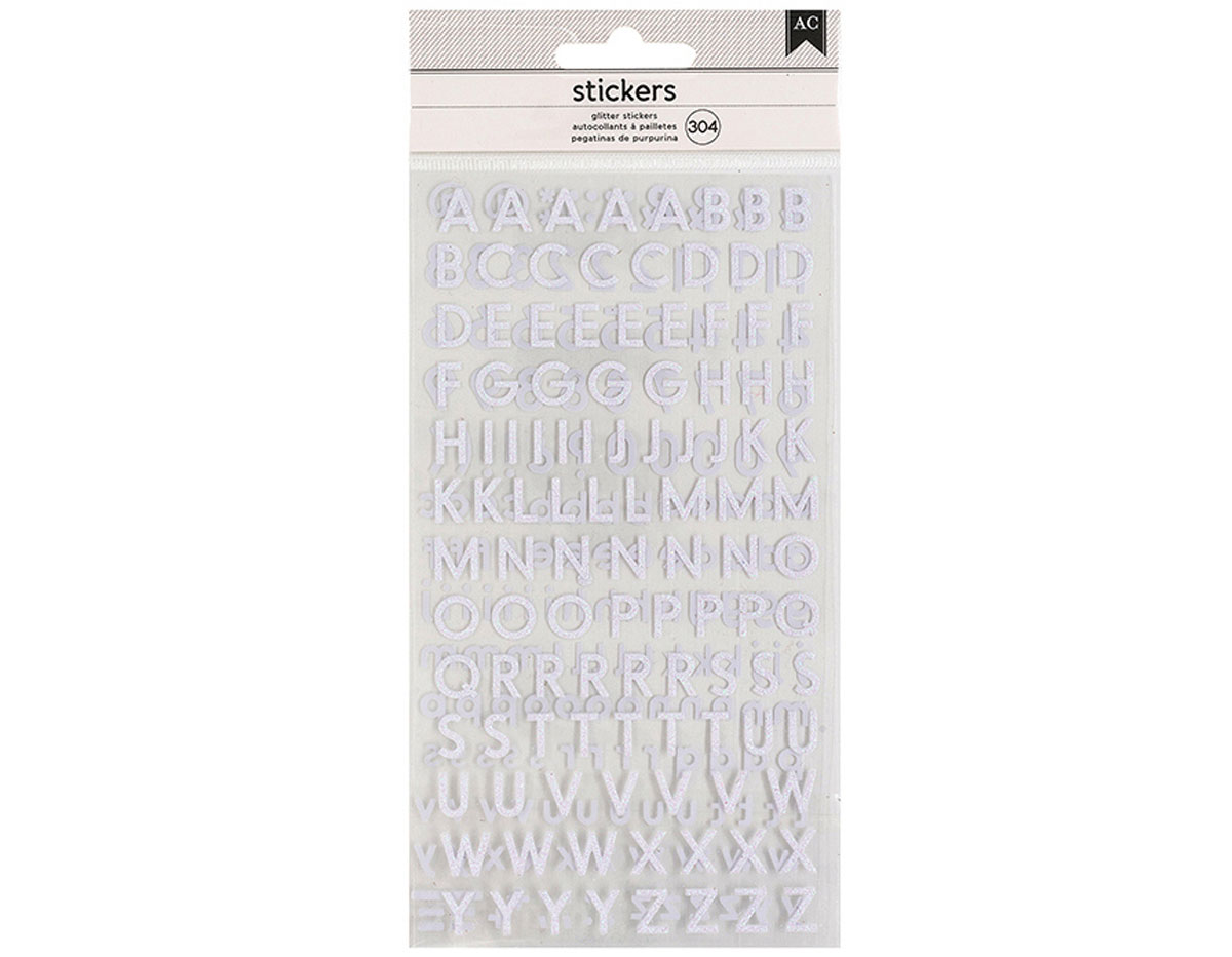 346655 Pegatinas alfabeto Alpha Stickers White Glitter American Crafts