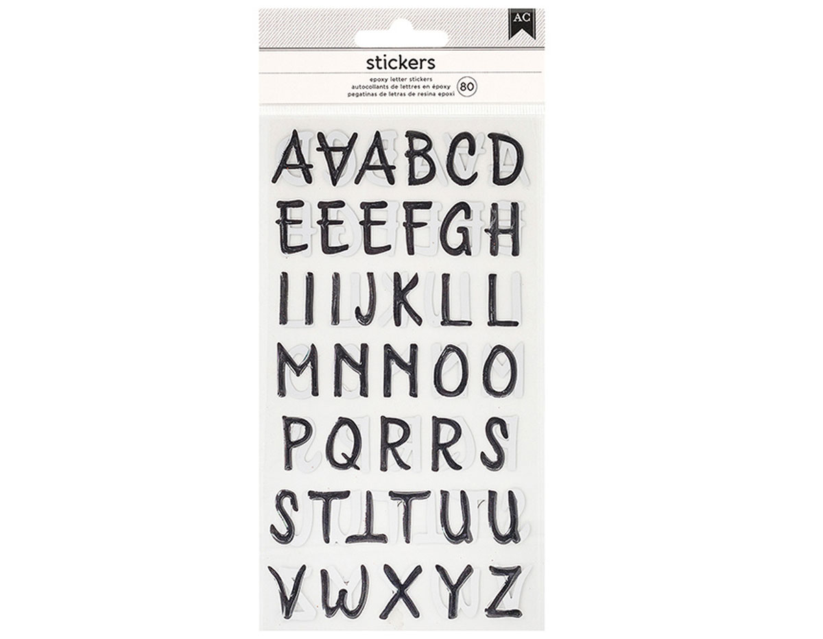 346656 Autocollants alphabet Alpha Scrip Epoxy Sticker Black American Crafts