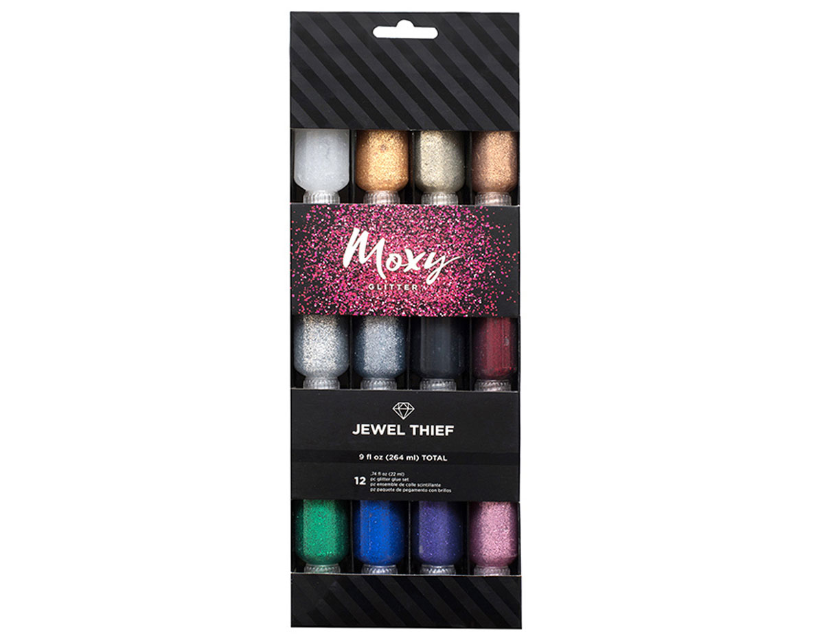 346700 Set 12 botes de cola pupurina Moxy Glitter Glue Jewel Thief American Crafts