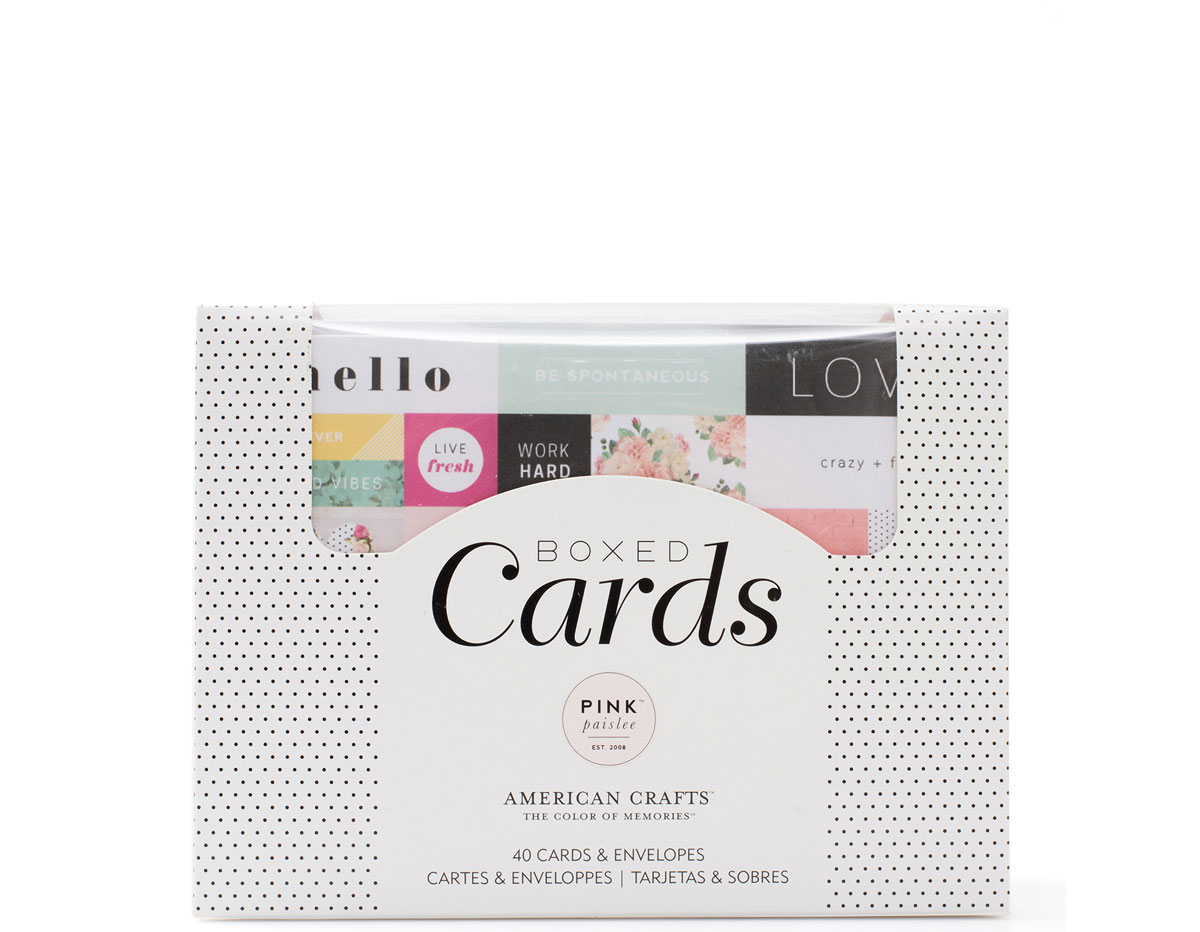 347057 Set 40 tarjetas con sobres Boxed Cards Pink Paislee C est La Vie American Crafts