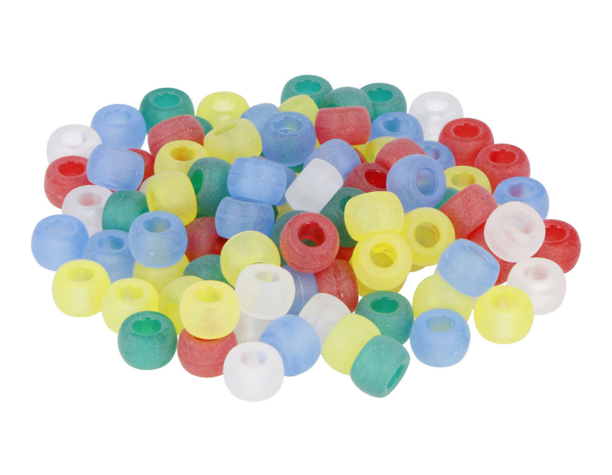 359003 Perles cassis en plastique eco multicolore mat diam 9mm 400u aprox trou de 4mm Pot Innspiro