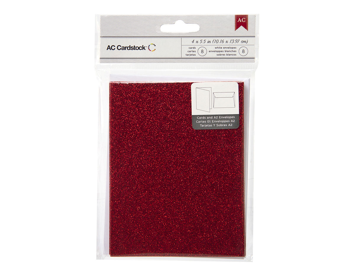 366884 Set 8 tarjetas con sobres Glittered Cards Scarlet American Crafts