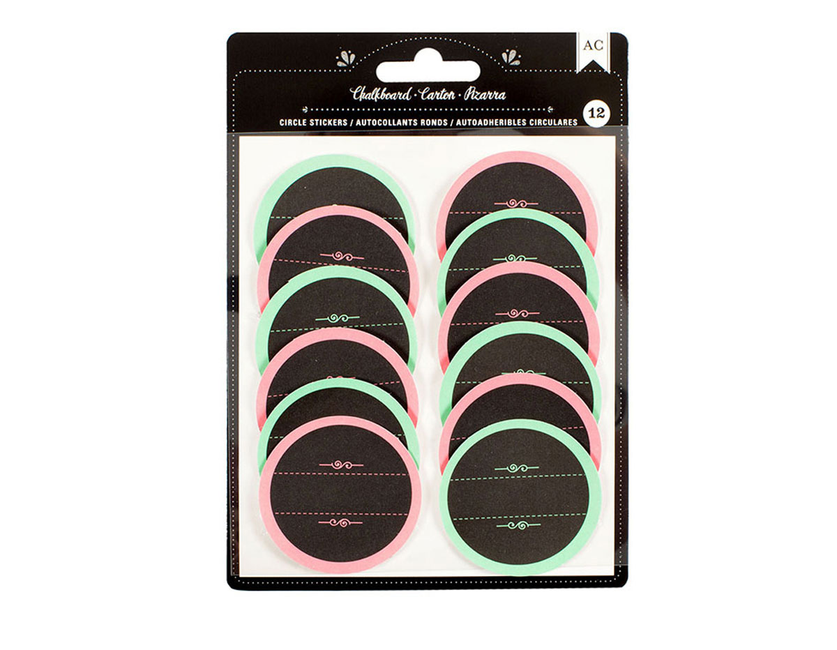 395790 Set 12 etiquettes Chalkboard Circle Stickers American Crafts