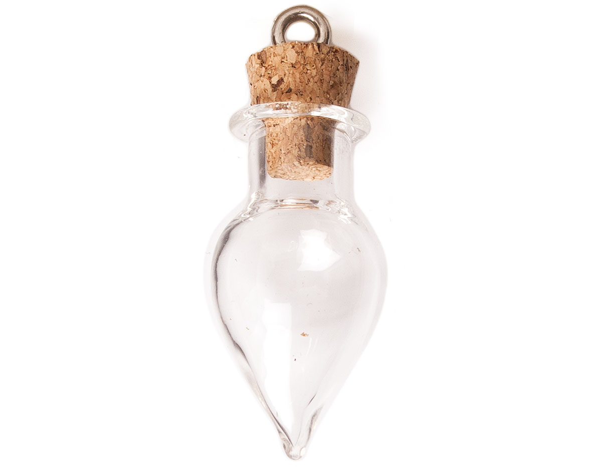 43323-09 Pendentif verre bouteille goutte transparent avec fermoir liege Innspiro