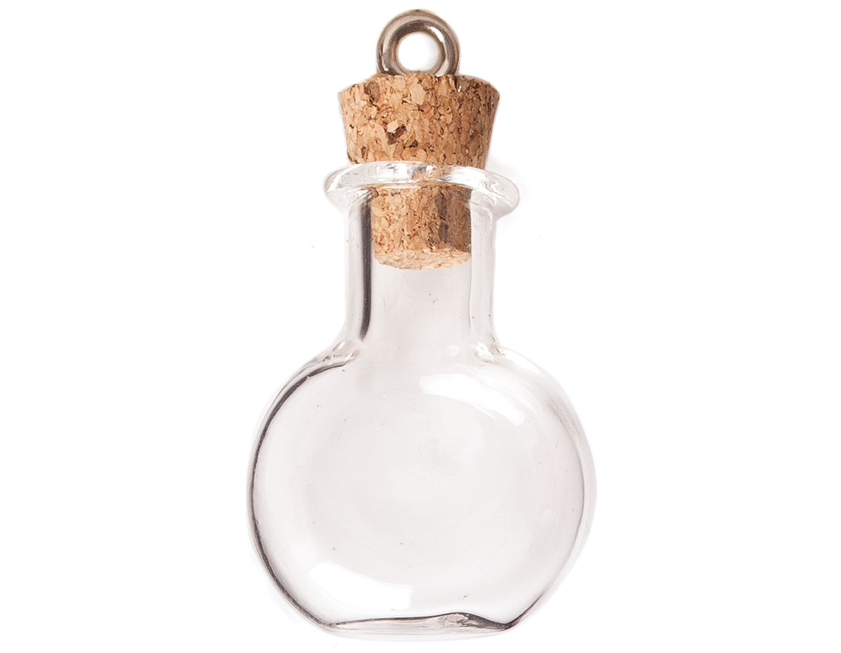43323-10 Pendentif verre bouteille rond transparent avec fermoir liege Innspiro
