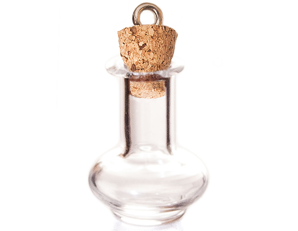 43323-13 Pendentif verre bouteille plat transparent avec fermoir liege Innspiro