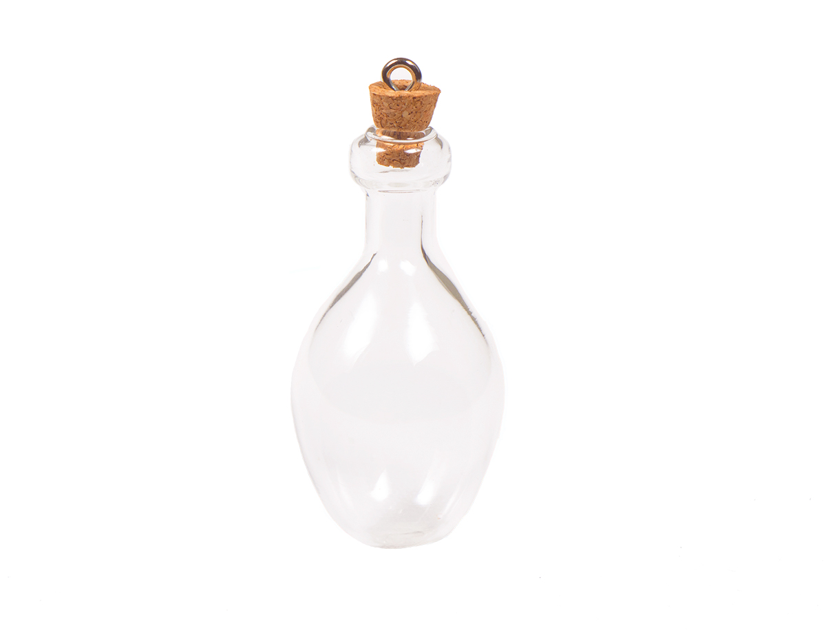 43323-17 Pendentif verre bouteille rond transparent avec fermoir liege Innspiro