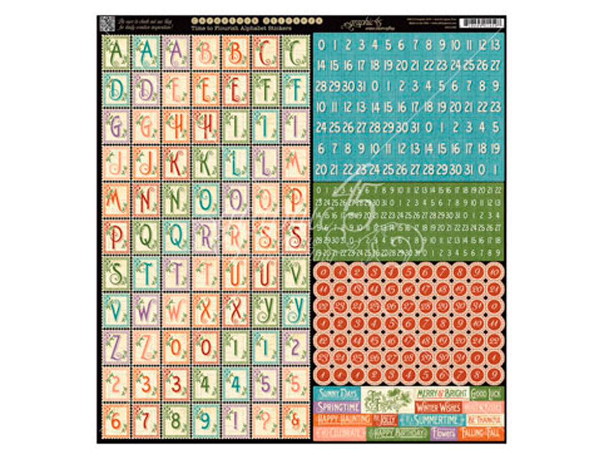 4501062 Autocollants alphabet y formas TIME TO FLOURISH en feuille Graphic45