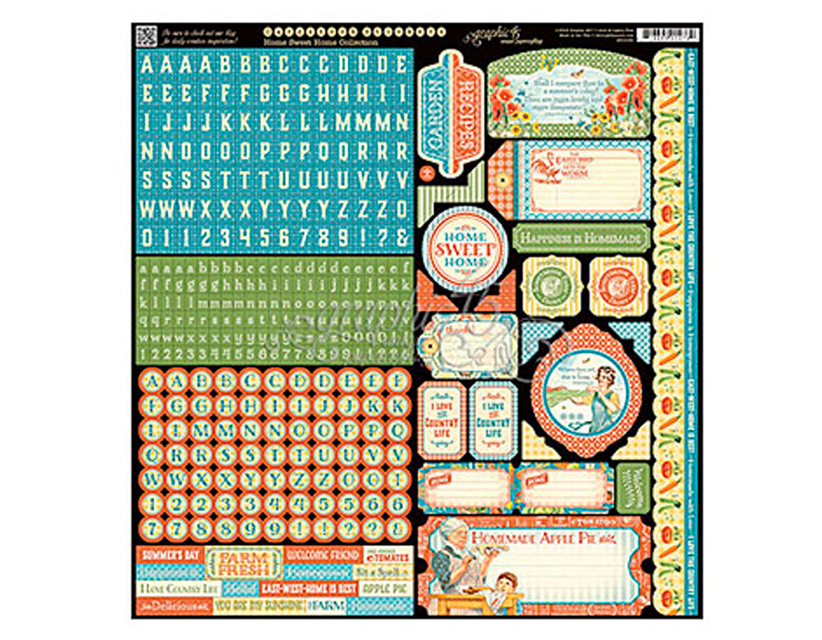 4501081 Autocollants alphabet y formas HOME SWEET HOME en feuille Graphic45