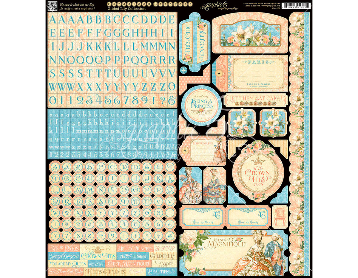 4501139 Pegatinas alfabeto y formas GILDED LILY en hoja Graphic45
