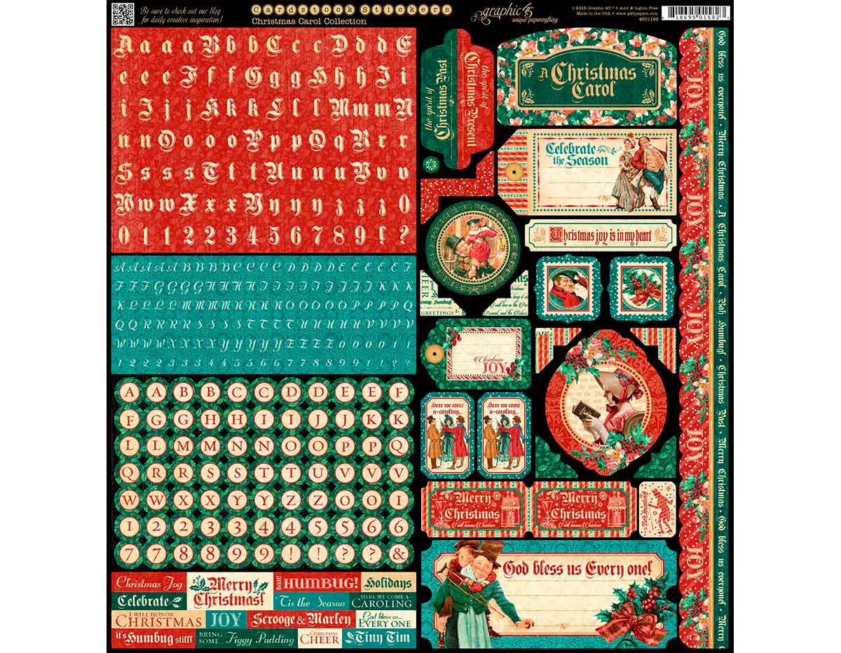 4501199 Autocollants alphabet et formes CHRISTMAS CAROL Graphic45
