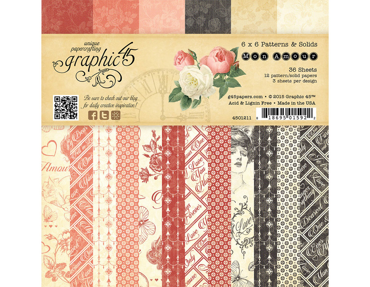 4501211 Set 36 papeles surtidos estampados base MON AMOUR Graphic45