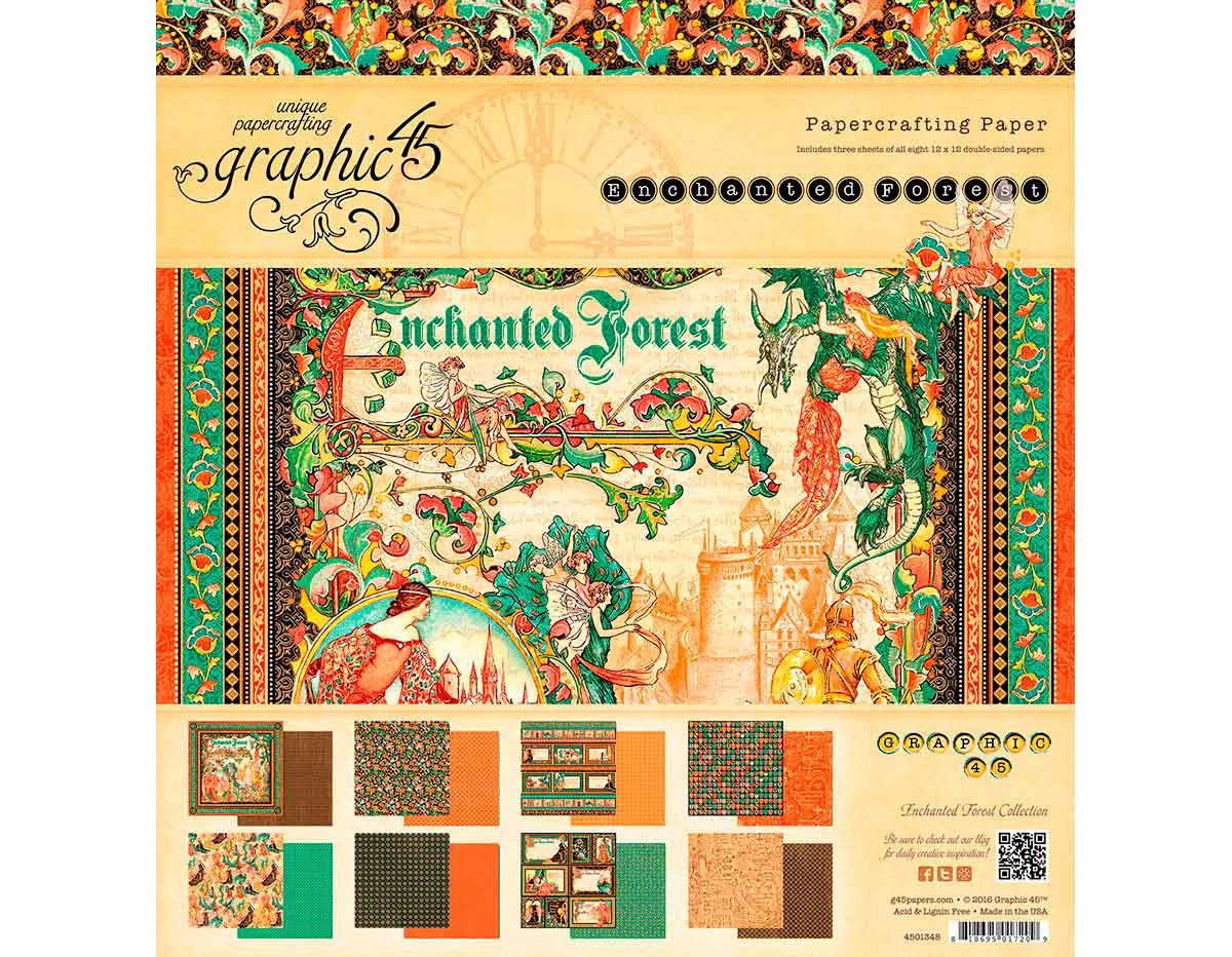 4501347 Set 24 papeles surtidos ENCHANTED FOREST Graphic45