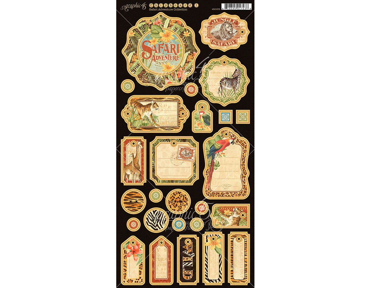 4501373 Carton con formas etiquetas diario pre-cortadas SAFARI ADVENTURE Graphic45