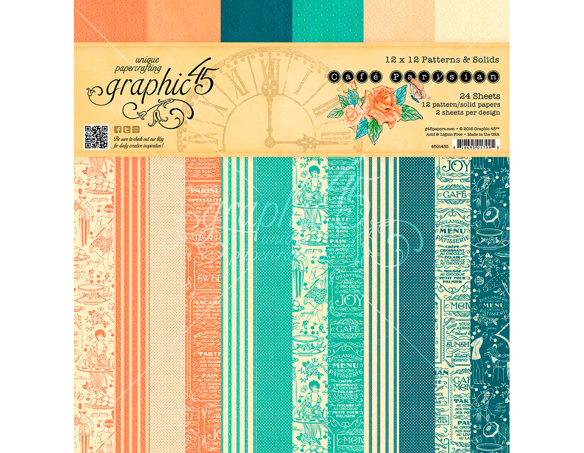 4501435 Set 24 papeles surtidos estampados base CAFE PARISIAN Graphic45
