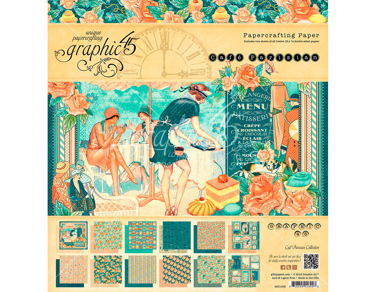 4501436 Set 24 papeles surtidos CAFE PARISIAN Graphic45