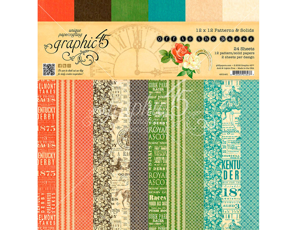 4501461 Set 24 papiers assortis OFF TO THE RACES Graphic45