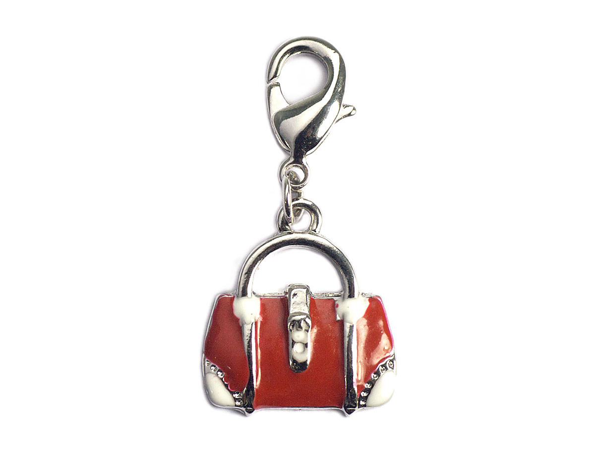 Z50011 50011 Pendentif metallique NICE CHARMS sac blanc et rouge avec mousqueton Innspiro