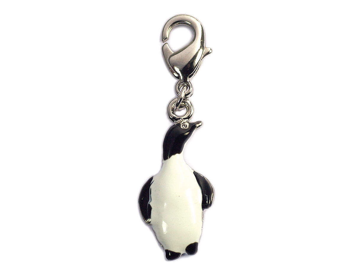 Z50048 50048 Pendentif metallique NICE CHARMS pingouin blanc et noir avec mousqueton Innspiro