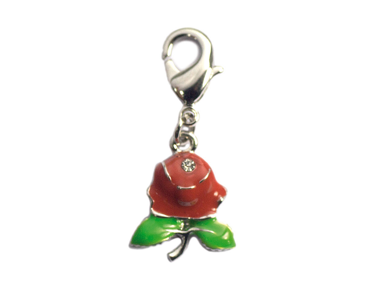 Z50056 50056 Pendentif metallique NICE CHARMS rose rouge et vert avec mousqueton Innspiro