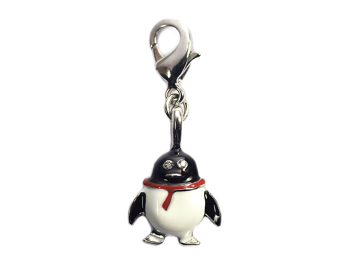Z50112 50112 Pendentif metallique NICE CHARMS pingouin avec simil blanc et noir avec mousqueton Innspiro